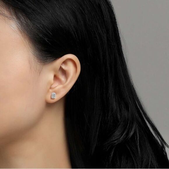 NORDSTROM Classic Simulated Diamond Stud Earrings, Sterling Silver Platinum, NWT - Picture 2 of 13